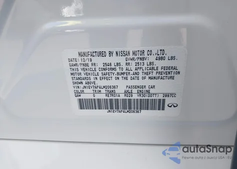 2020 Infiniti Q50 Luxe from USA, damaged, VIN JN1EV7AP4LM206367